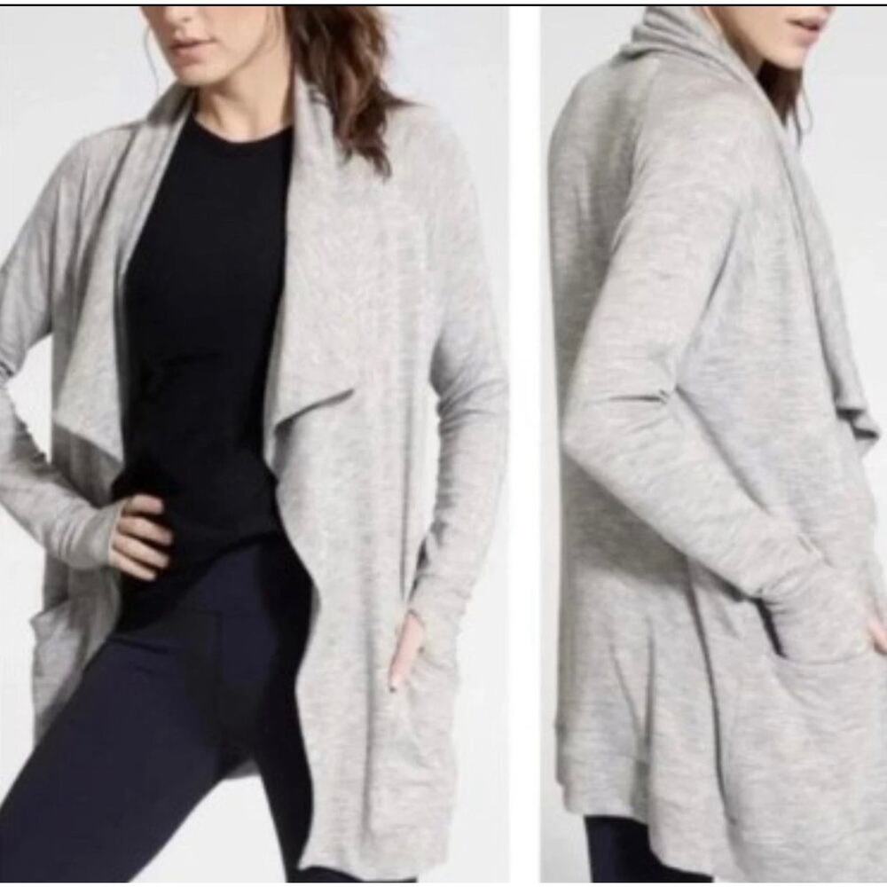 Athleta Studio Wrap Cardigan XS Gray Open Front Magnetic Closure Soft Drape
